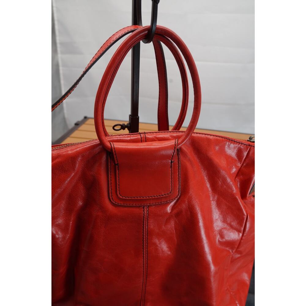 HOBO Sheila Large Satchel Crossbody Shoulder Bag Red Polished Leather Carryall - Picture 11 of 15